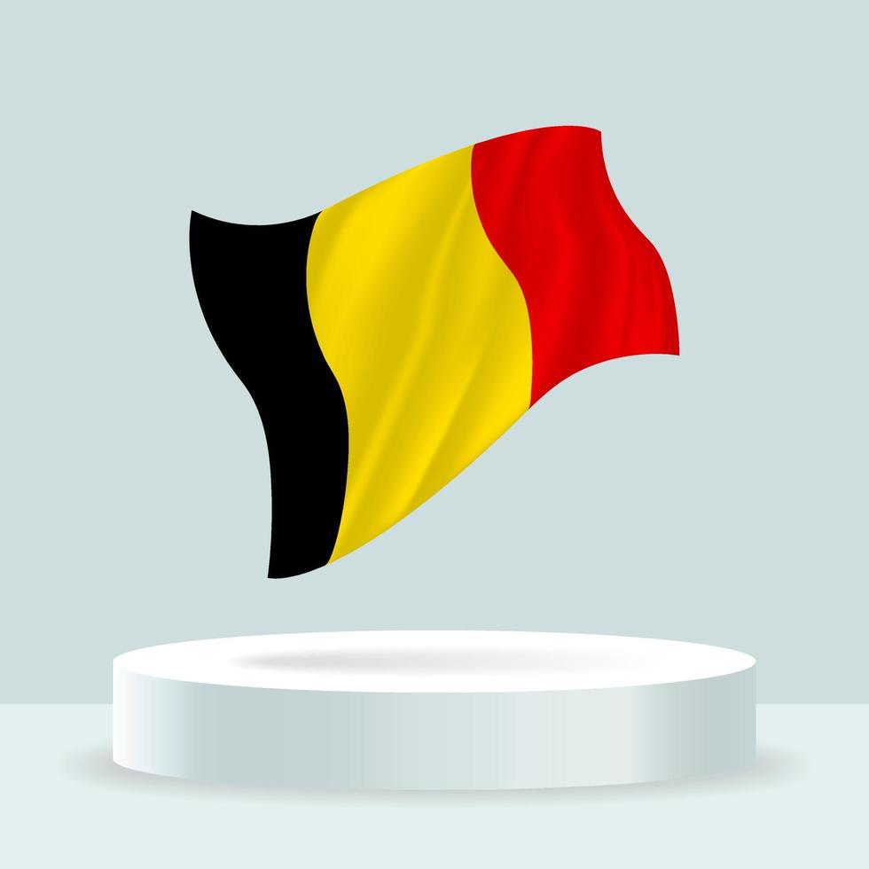 bandera de bélgica Representación 3d de la bandera que se muestra en el stand. bandera ondeante en colores pastel modernos. dibujo de banderas, sombreado y color en capas separadas, ordenadamente en grupos para facilitar la edición. vector