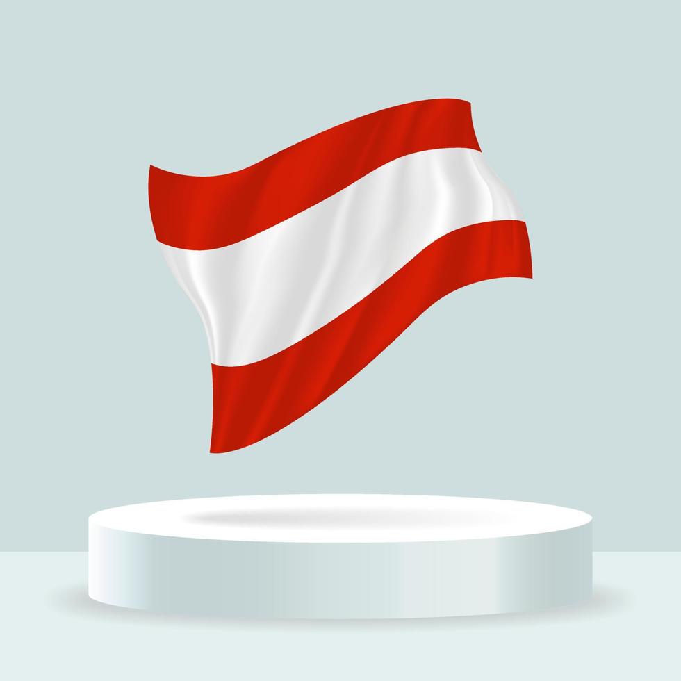 Austrian flag. 3d rendering of the flag displayed on the stand. Waving flag in modern pastel colors. Flag drawing, shading and color on separate layers, neatly in groups for easy editing. vector