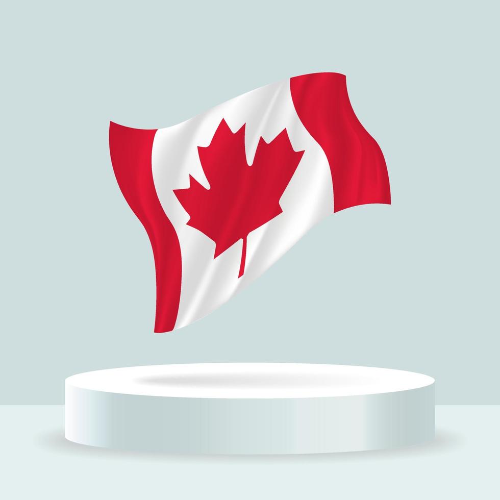 bandera canadiense. Representación 3D de la bandera que se muestra en el stand. bandera ondeante en colores pastel modernos. dibujo de banderas, sombreado y color en capas separadas, ordenadamente en grupos para facilitar la edición. vector