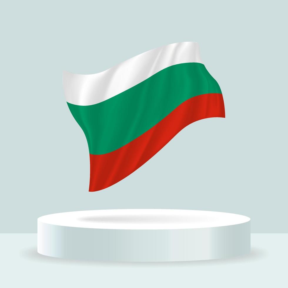 Bulgarian flag. 3d rendering of the flag displayed on the stand. Waving flag in modern pastel colors. Flag drawing, shading and color on separate layers, neatly in groups for easy editing. vector