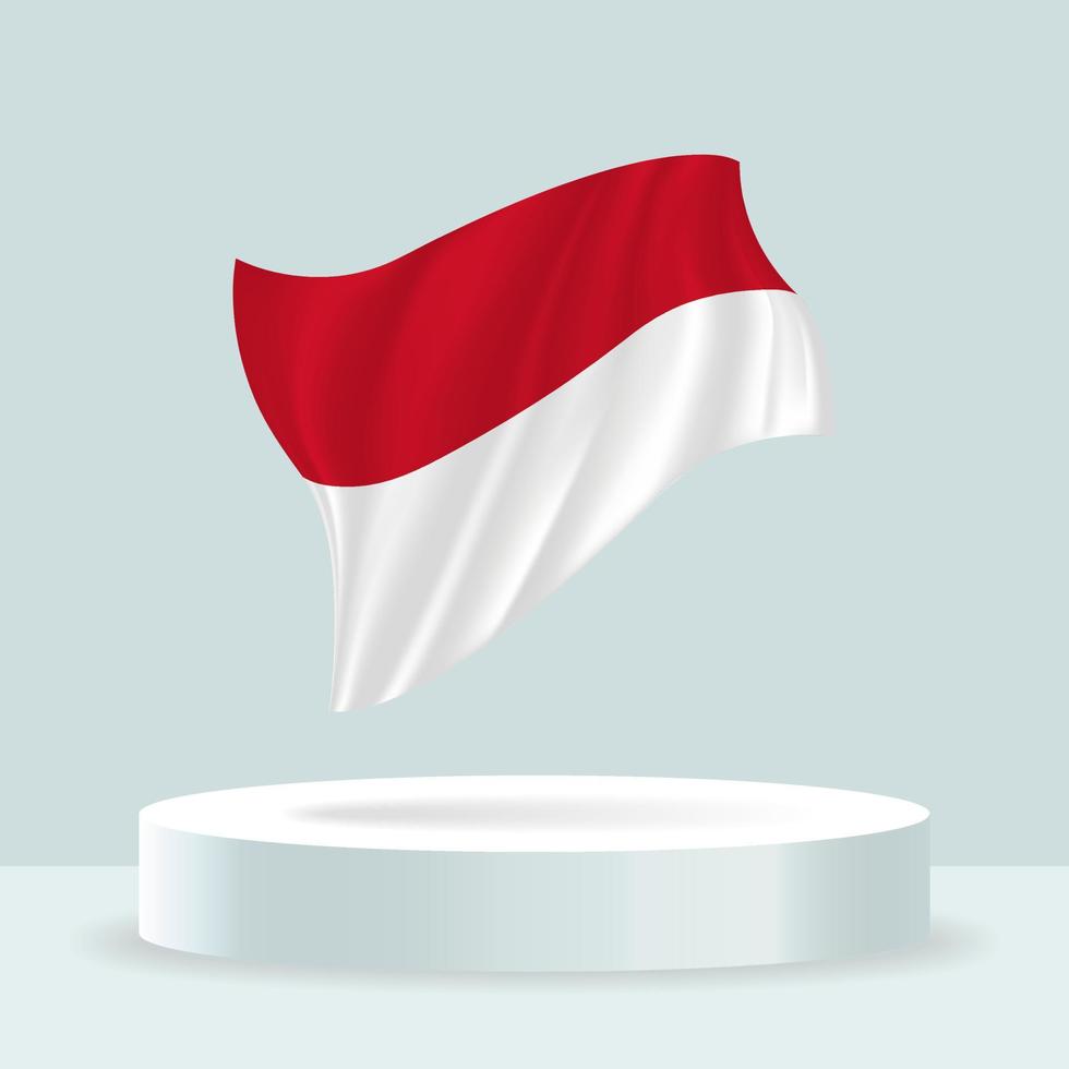 Indonesia flag. 3d rendering of the flag displayed on the stand. Waving flag in modern pastel colors. Flag drawing, shading and color on separate layers, neatly in groups for easy editing. vector