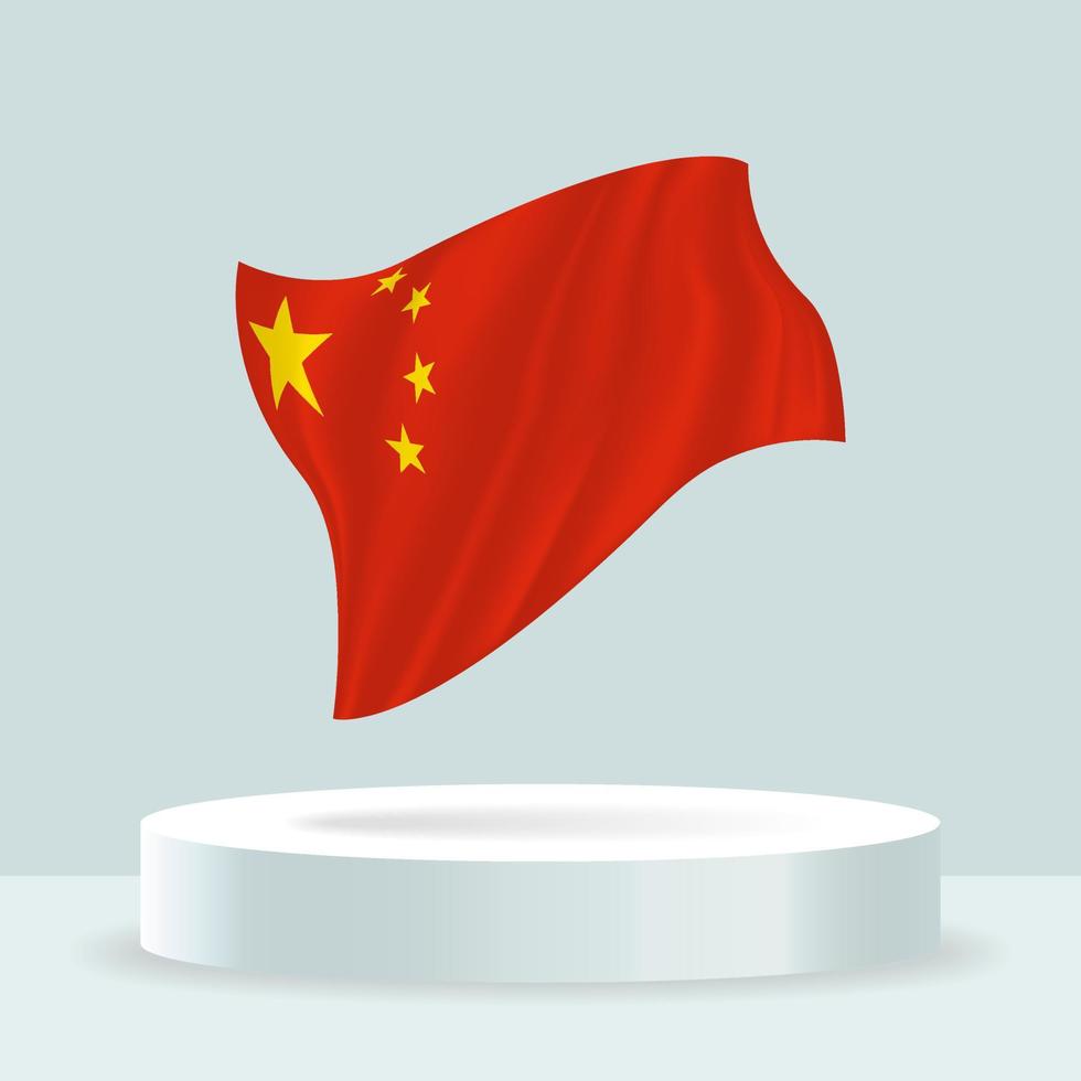 China flag. 3d rendering of the flag displayed on the stand. Waving flag in modern pastel colors. Flag drawing, shading and color on separate layers, neatly in groups for easy editing. vector