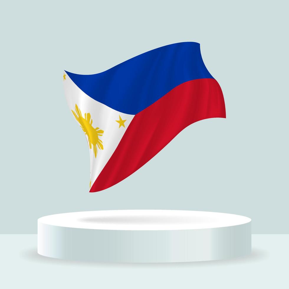 Philippines flag. 3d rendering of the flag displayed on the stand. Waving flag in modern pastel colors. Flag drawing, shading and color on separate layers, neatly in groups for easy editing. vector