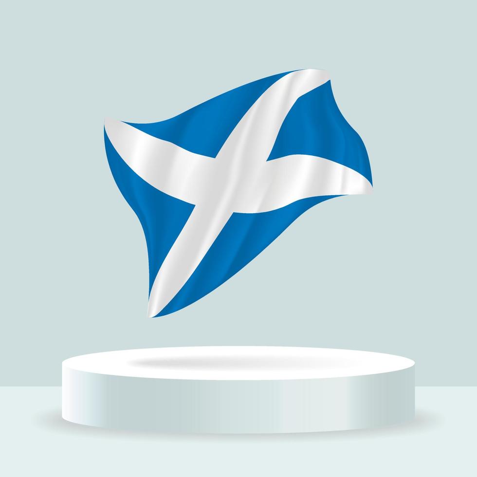 Scotland flag. 3d rendering of the flag displayed on the stand. Waving flag in modern pastel colors. Flag drawing, shading and color on separate layers, neatly in groups for easy editing. vector