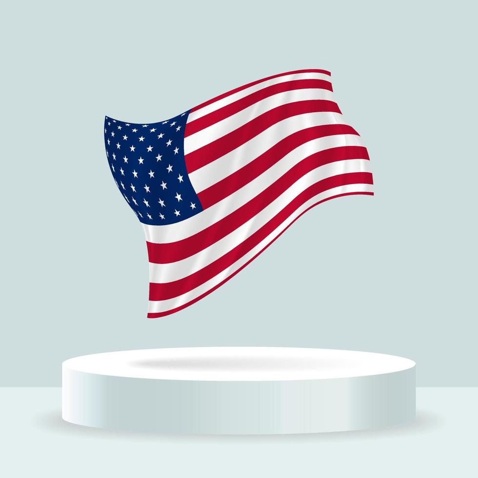 United States flag. 3d rendering of the flag displayed on the stand. Waving flag in modern pastel colors. Flag drawing, shading and color on separate layers, neatly in groups for easy editing. vector