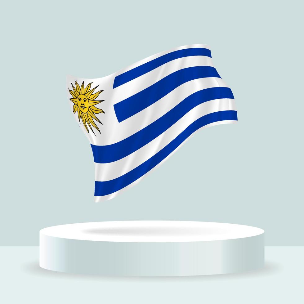 Uruguay flag. 3d rendering of the flag displayed on the stand. Waving flag in modern pastel colors. Flag drawing, shading and color on separate layers, neatly in groups for easy editing. vector