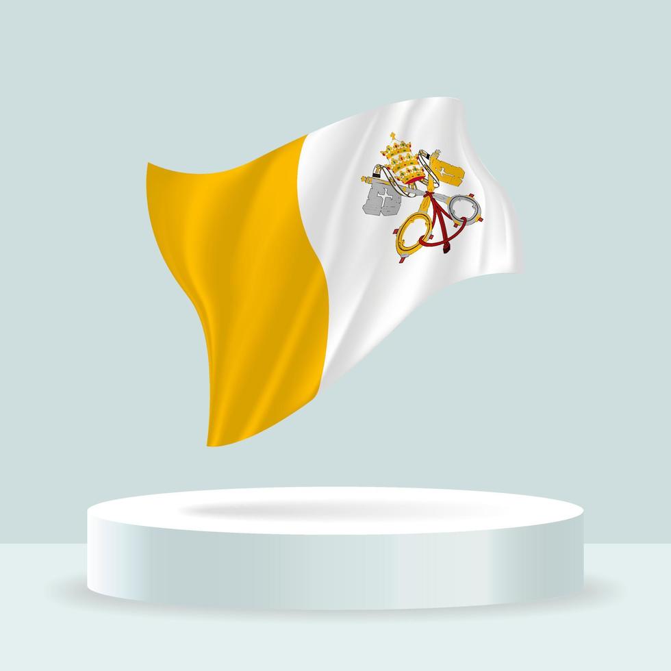 Vatican City flag. 3d rendering of the flag displayed on the stand. Waving flag in modern pastel colors. Flag drawing, shading and color on separate layers, neatly in groups for easy editing. vector