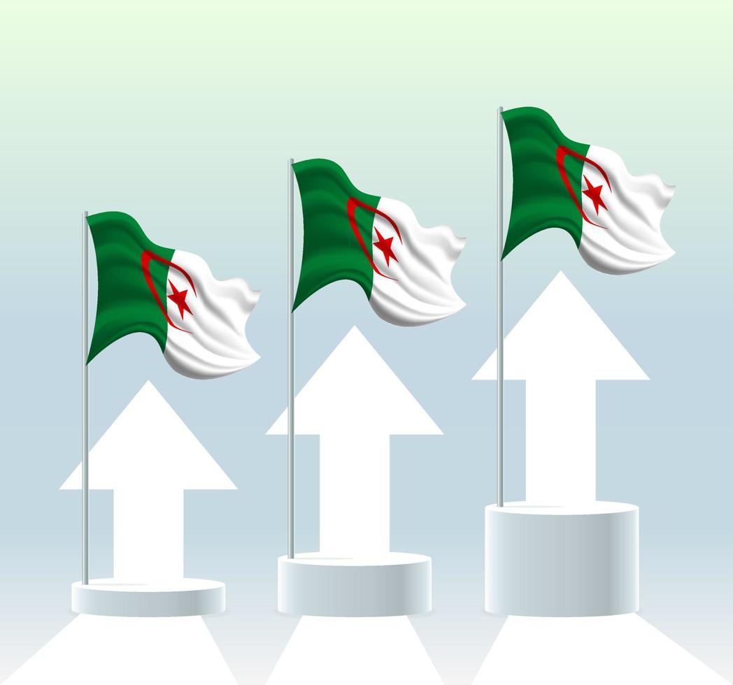 bandera de argelia el valor del país está aumentando. asta de bandera ondeante en colores pastel modernos. dibujo de bandera, sombreado para una fácil edición. vector
