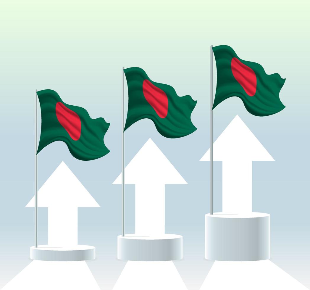 Bangladesh flag. The value of the country is rising. Waving flagpole in modern pastel colors. Flag drawing, shading for easy editing. vector