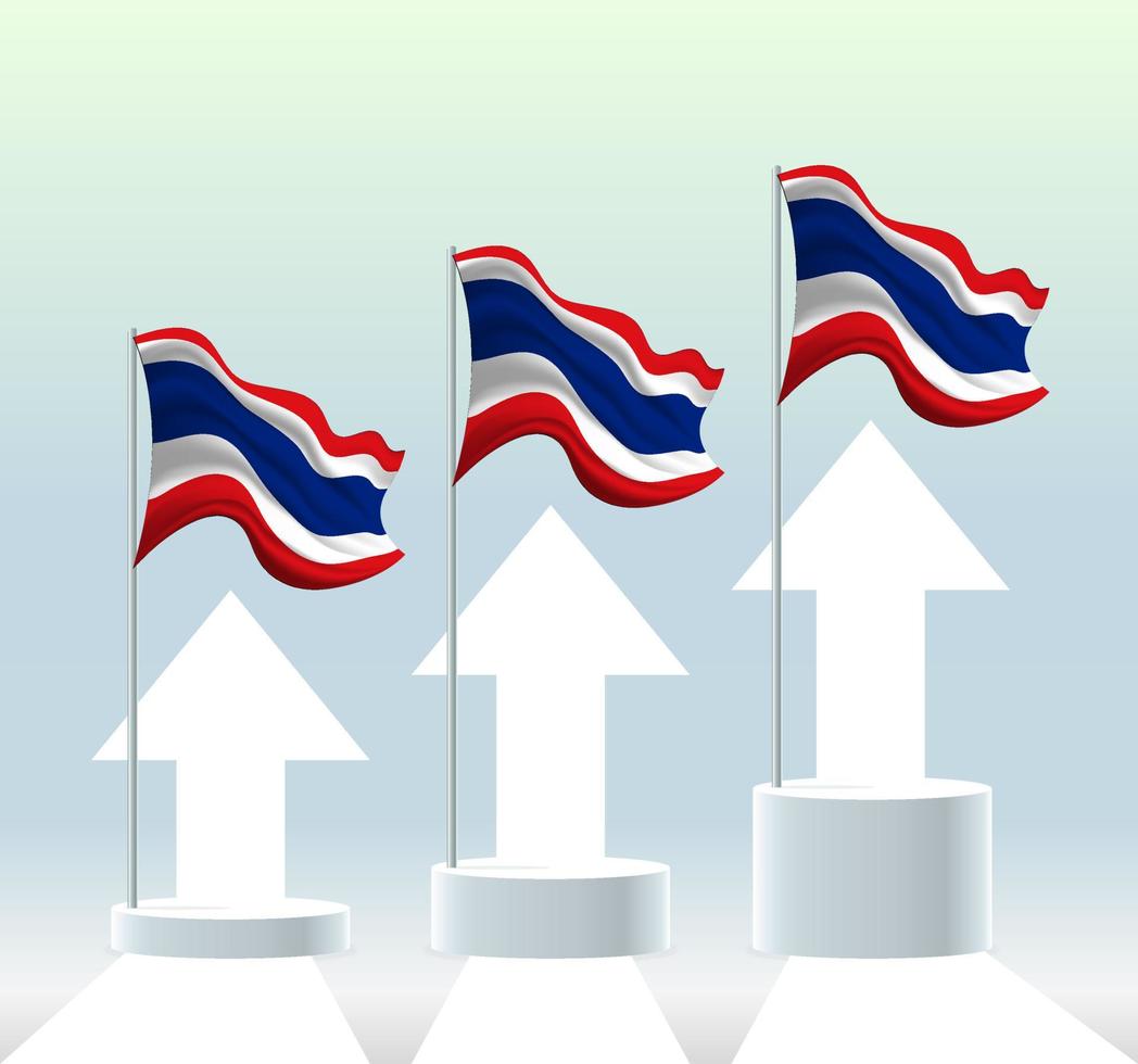 Thailand flag. The country is in an uptrend. Waving flagpole in modern pastel colors. Flag drawing, shading for easy editing. Banner template design. vector