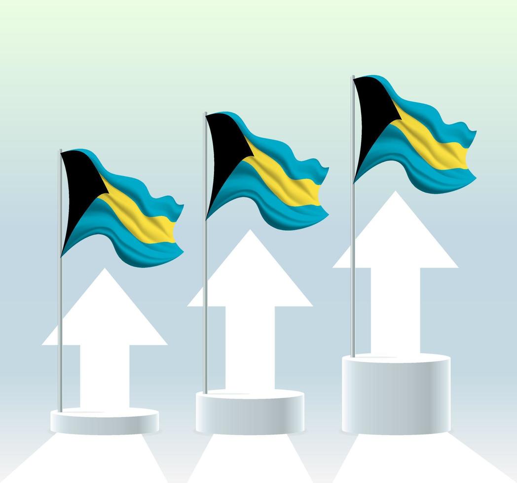 The Bahamas flag. The value of the country is rising. Waving flagpole in modern pastel colors. Flag drawing, shading for easy editing. vector