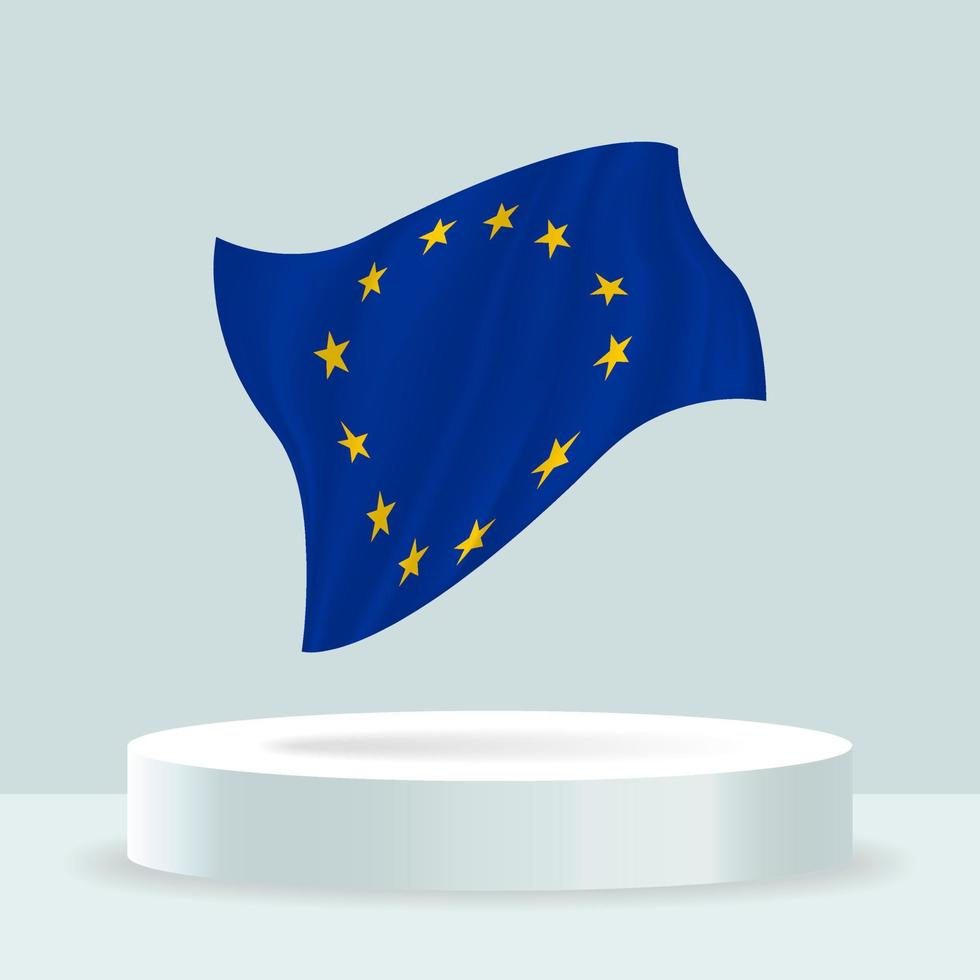 European union flag. 3d rendering of the flag displayed on the stand. Waving flag in modern pastel colors. Flag drawing, shading and color on separate layers, neatly in groups for easy editing. vector