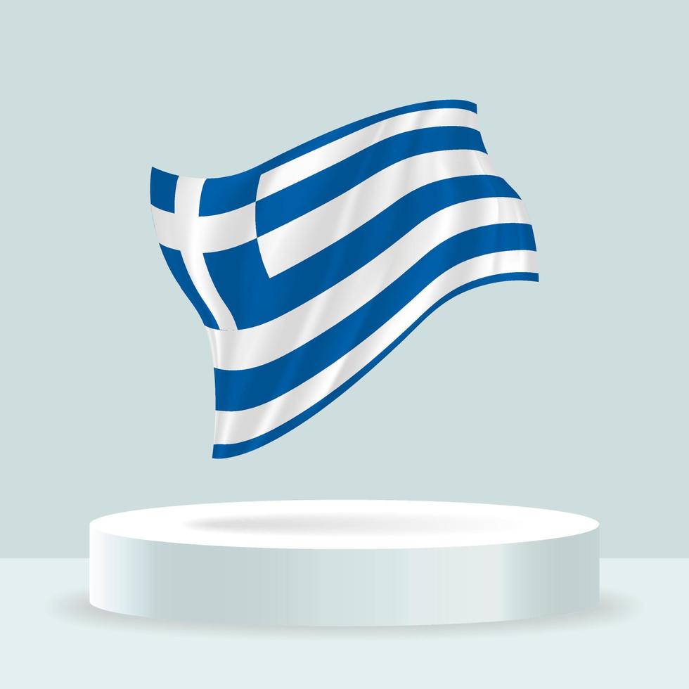 Greece flag. 3d rendering of the flag displayed on the stand. Waving flag in modern pastel colors. Flag drawing, shading and color on separate layers, neatly in groups for easy editing. vector