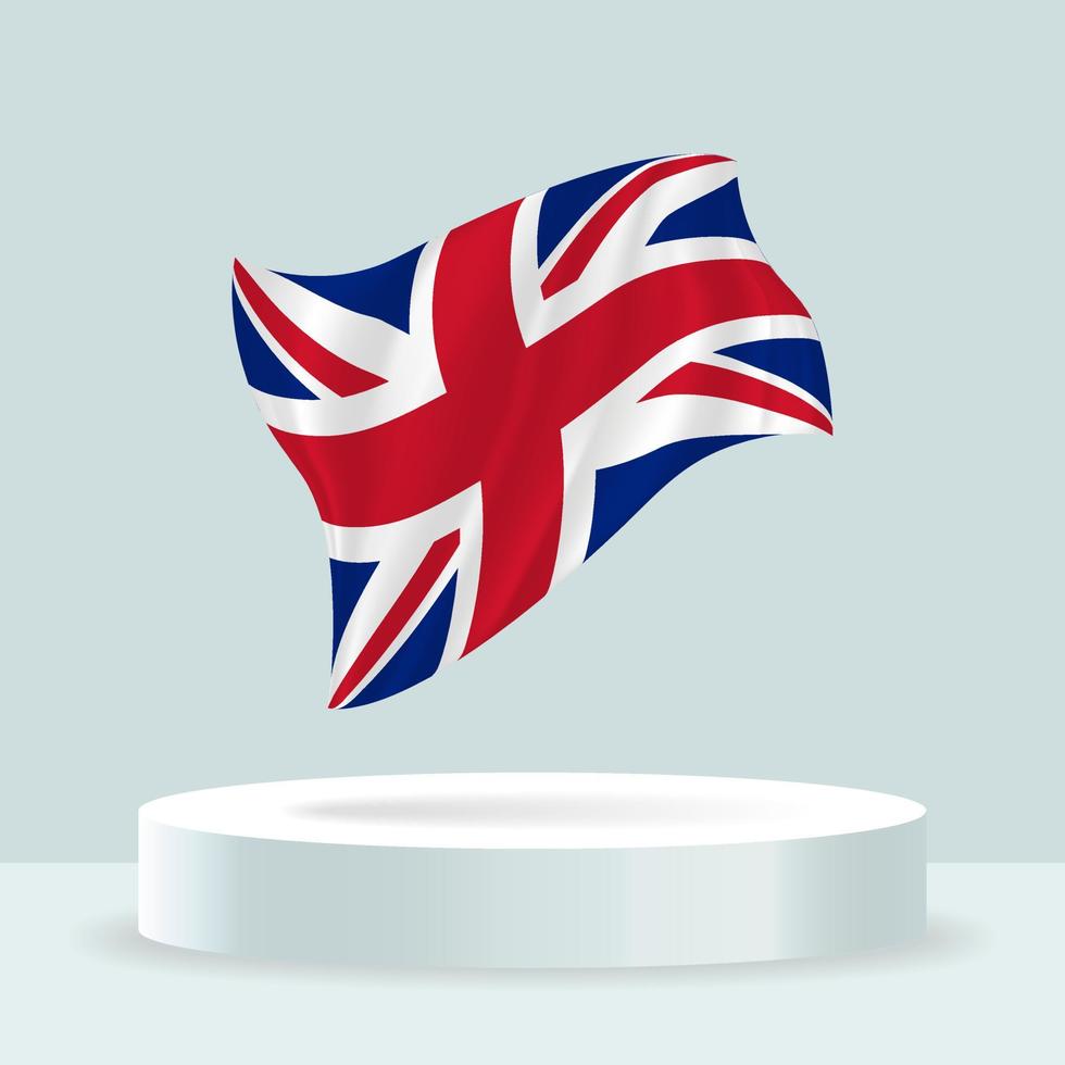 United Kingdom flag. 3d rendering of the flag displayed on the stand. Waving flag in modern pastel colors. Flag drawing, shading and color on separate layers, neatly in groups for easy editing. vector