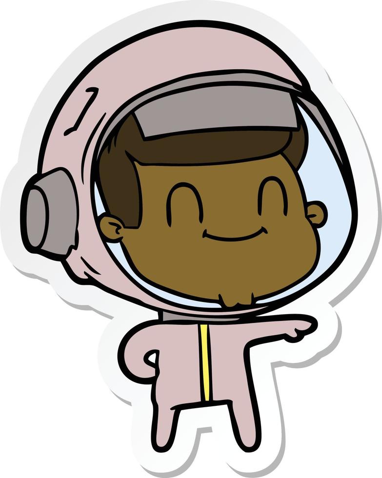 sticker of a happy cartoon astronaut man vector