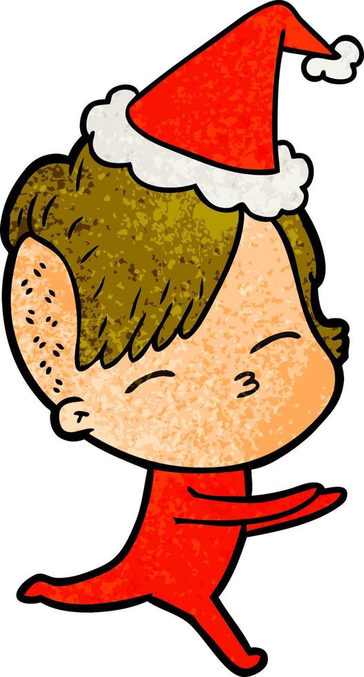 textured cartoon of a girl in onesie wearing santa hat vector