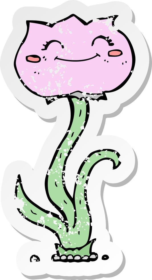 retro distressed sticker of a cartoon flower vector