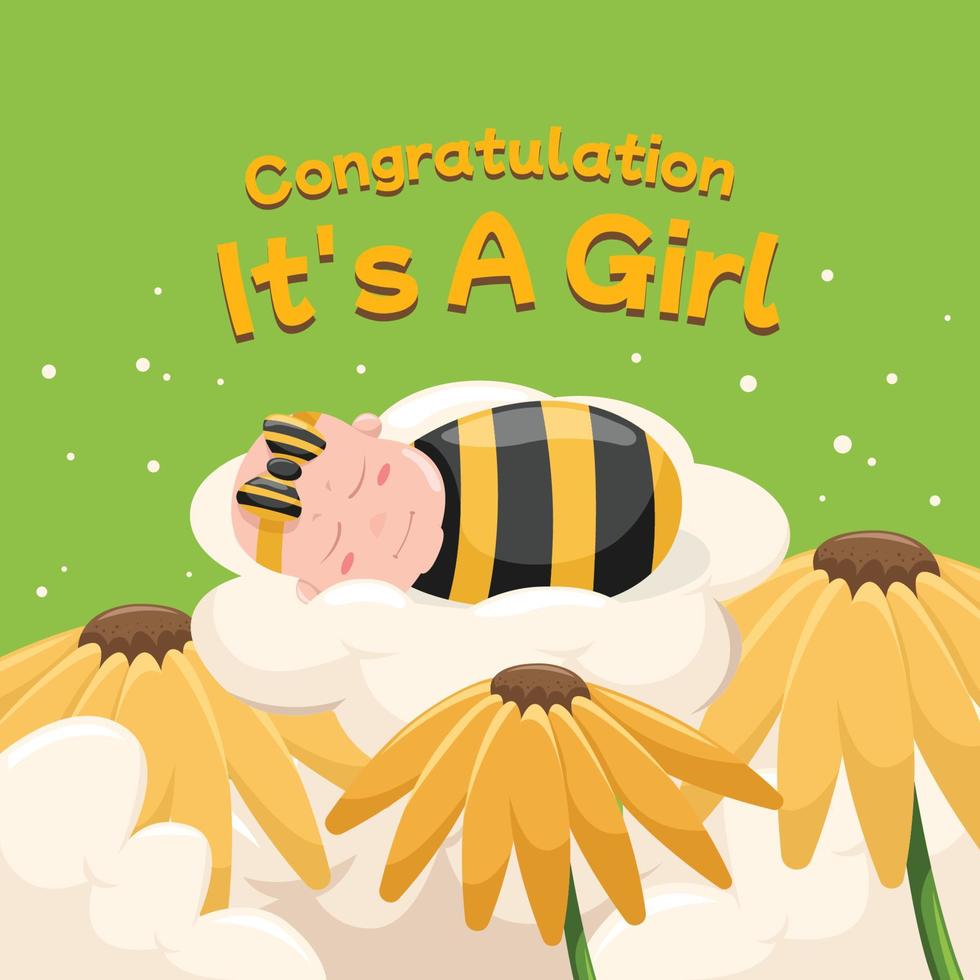 bebé niña cumpleaños con concepto de abeja vector