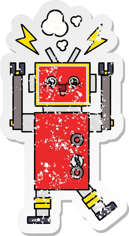 distressed sticker of a cute cartoon robot vector