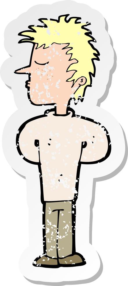 retro distressed sticker of a cartoon man ignoring vector