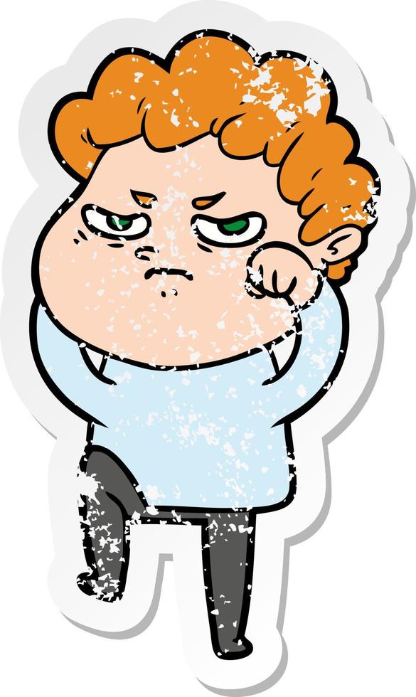 distressed sticker of a cartoon angry man vector