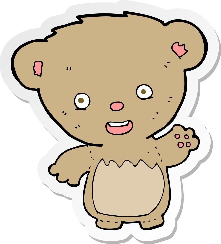 sticker of a cartoon teddy bear waving vector