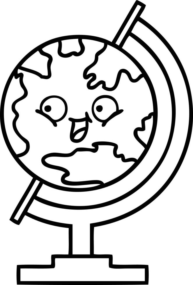 line drawing cartoon globe of the world vector