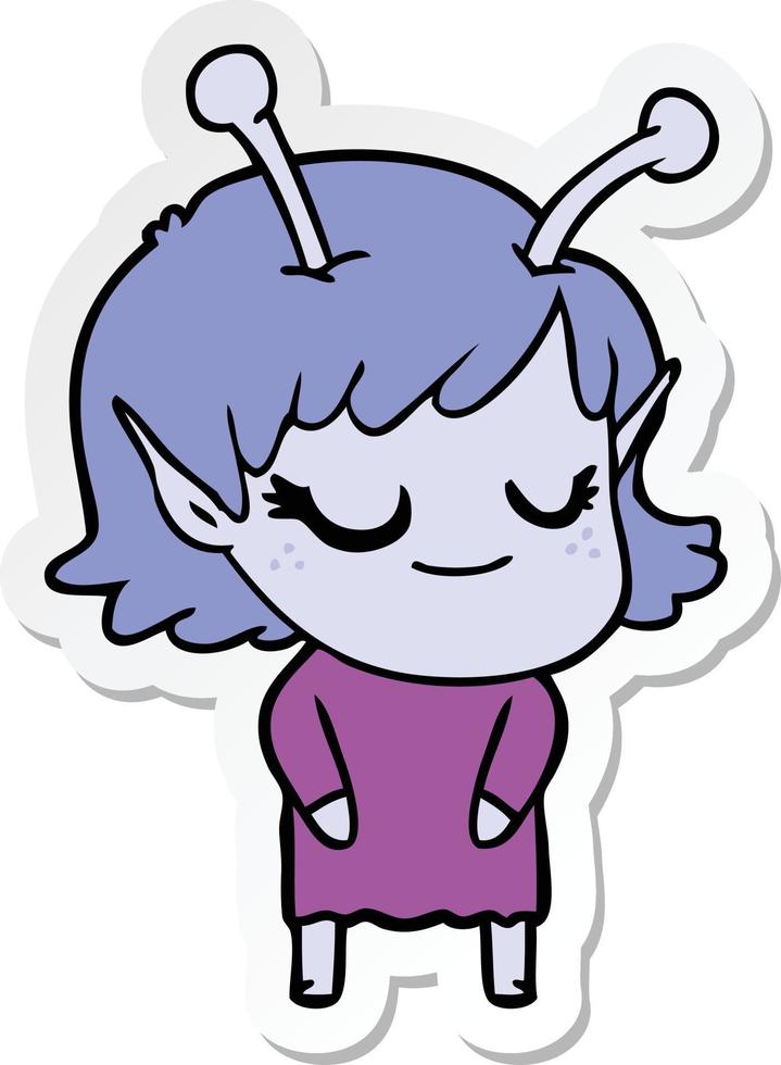 sticker of a smiling alien girl cartoon vector