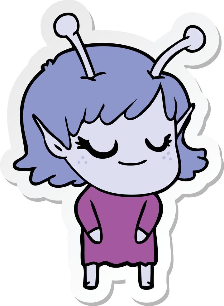 pegatina de una caricatura de niña alienígena sonriente vector