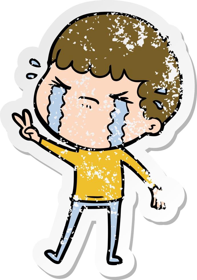 distressed sticker of a cartoon man crying vector