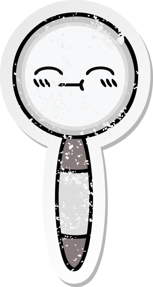 distressed sticker of a cute cartoon magnifying glass vector