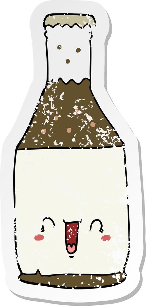 distressed sticker of a cartoon beer bottle vector