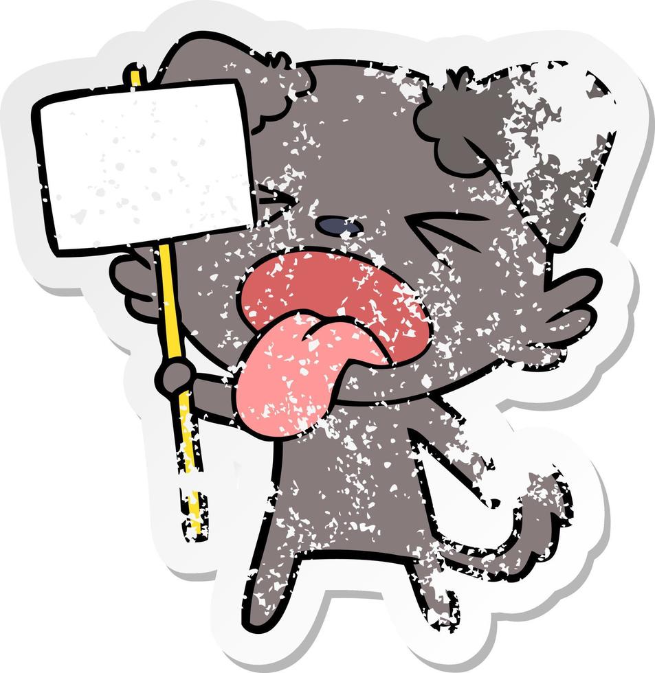 distressed sticker of a cartoon disgusted dog vector