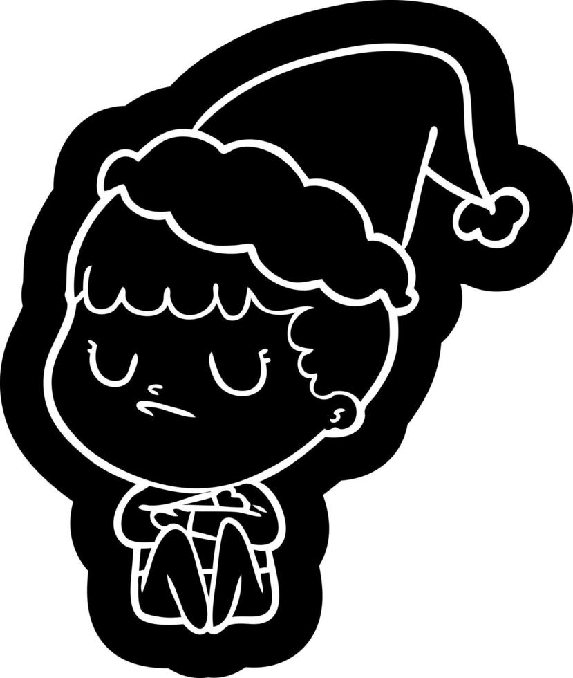 cartoon icon of a grumpy boy wearing santa hat vector