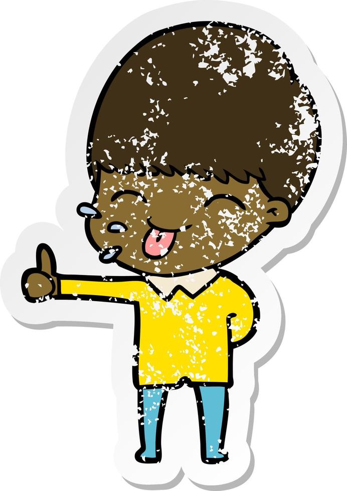 distressed sticker of a happy cartoon boy vector