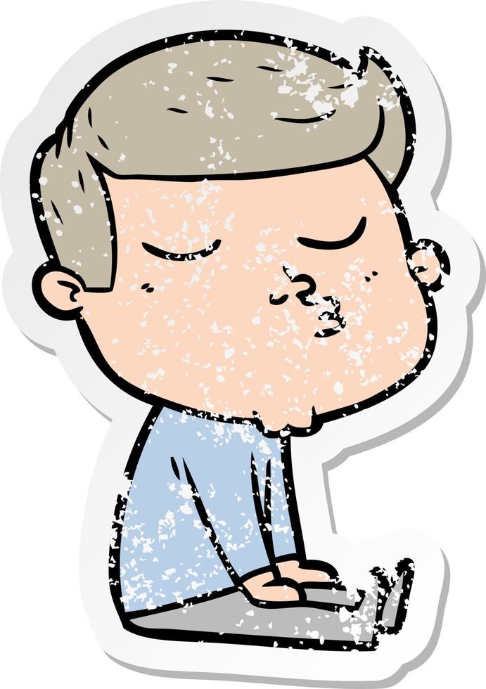distressed sticker of a cartoon model guy pouting vector