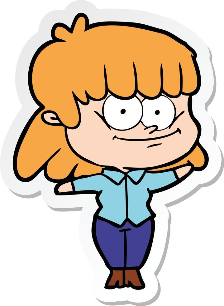 sticker of a cartoon girl smiling vector
