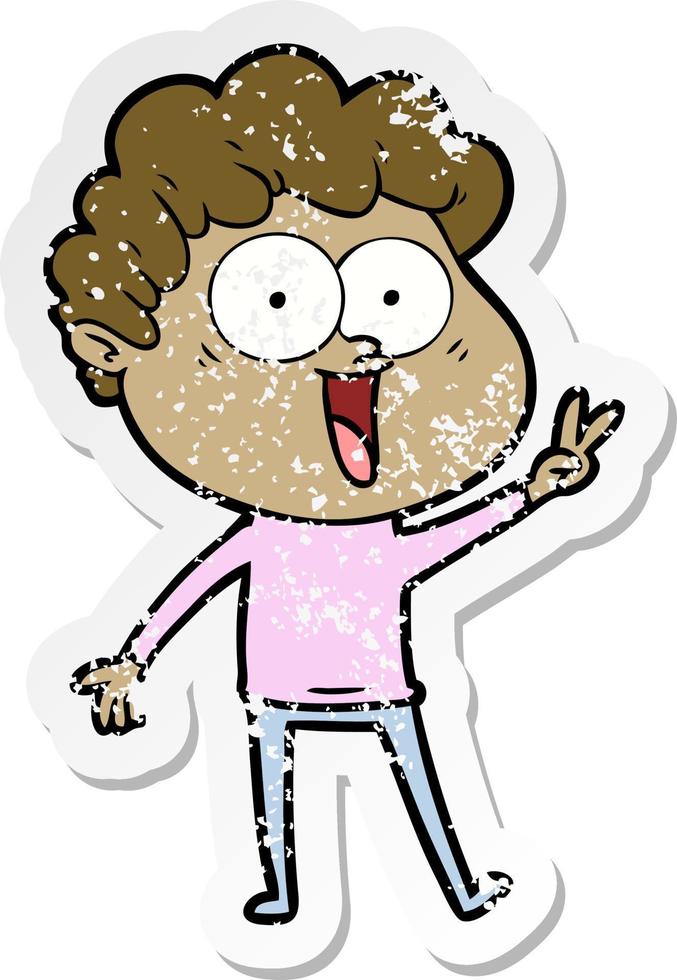 distressed sticker of a cartoon happy man vector