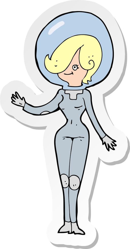 pegatina de una mujer espacial de dibujos animados vector