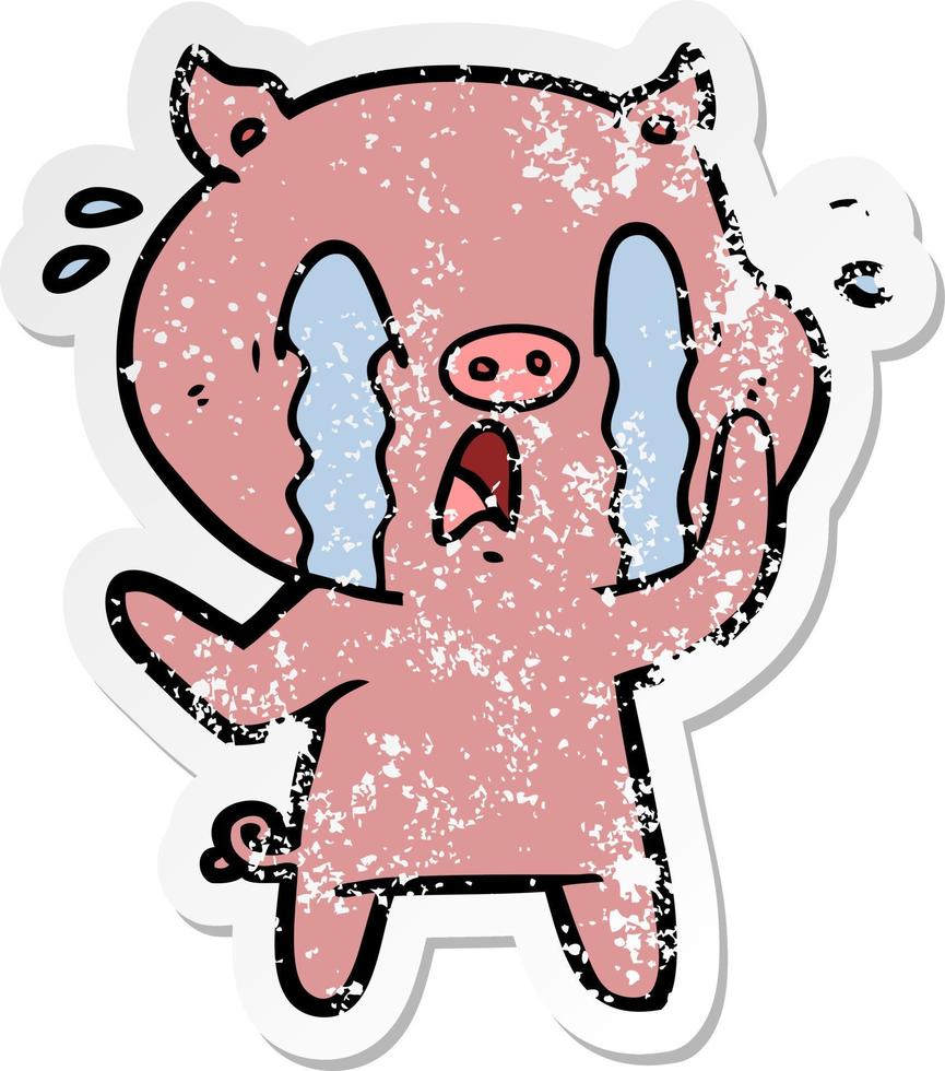 distressed sticker of a crying pig cartoon vector