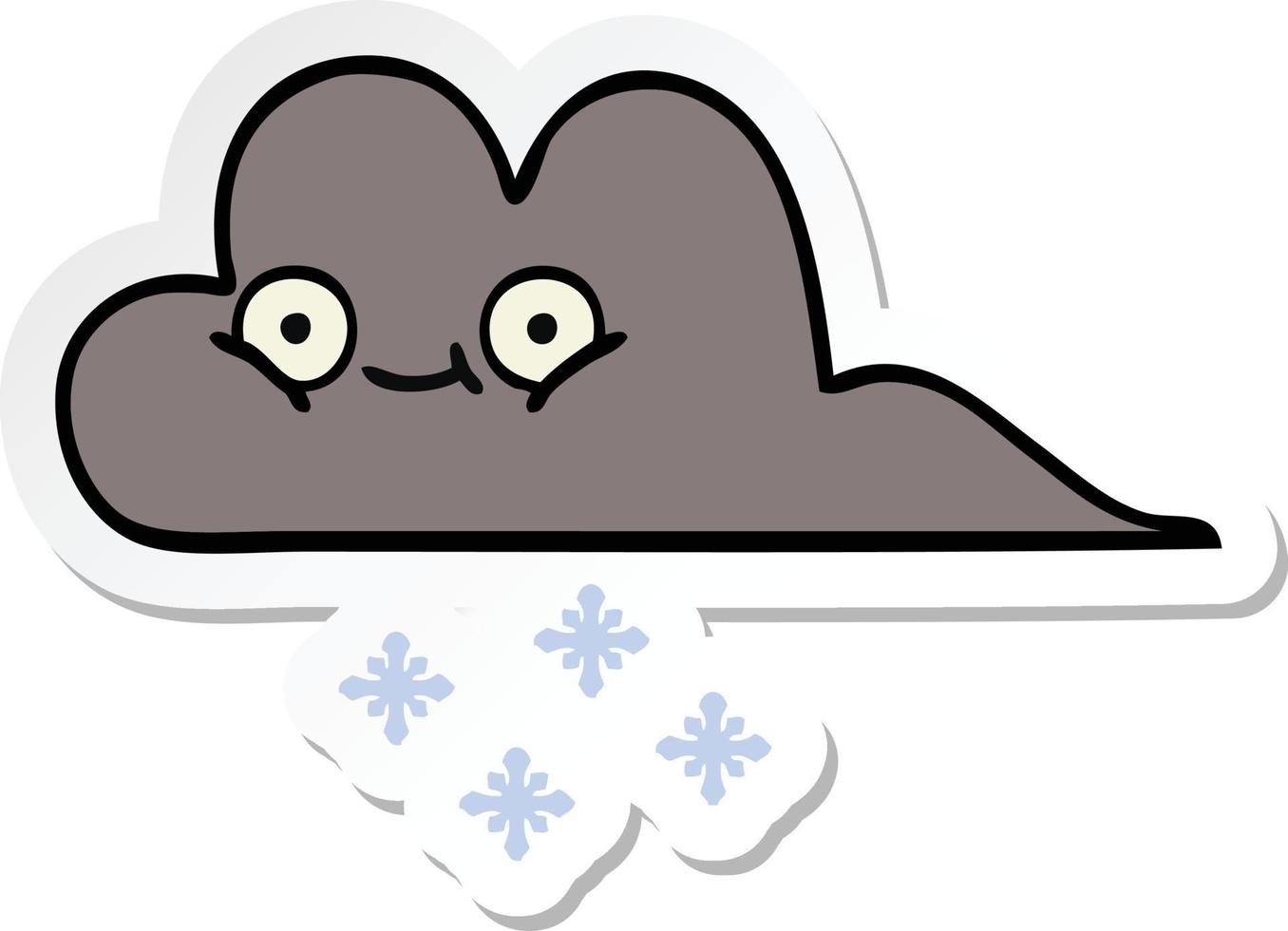 sticker of a cute cartoon storm snow cloud vector