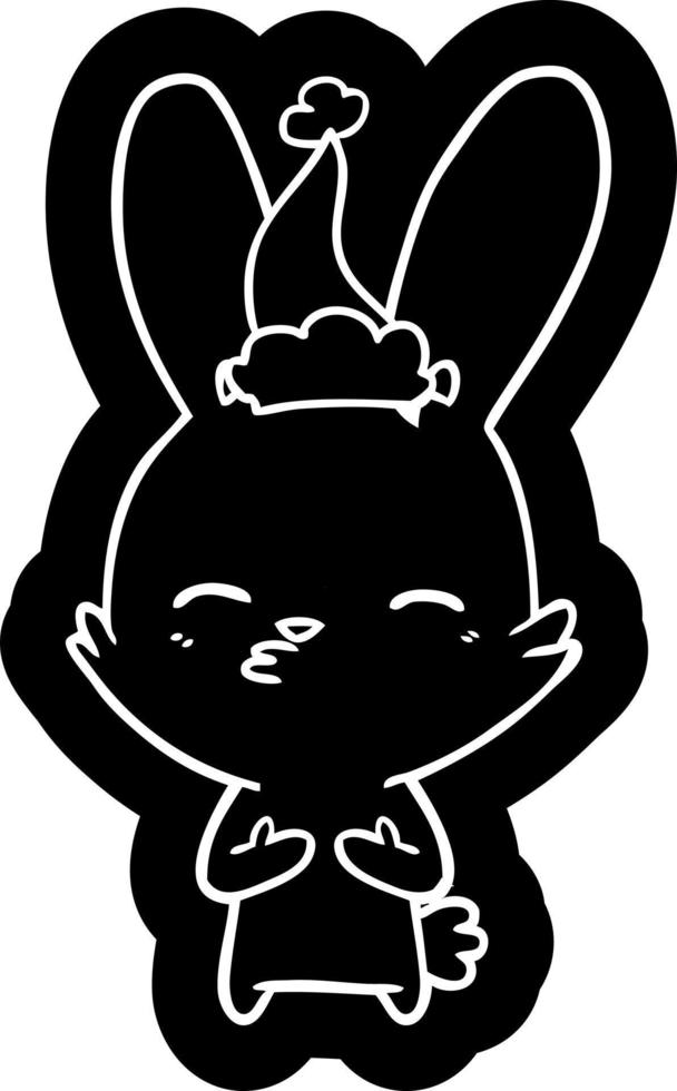 curious bunny cartoon icon of a wearing santa hat vector