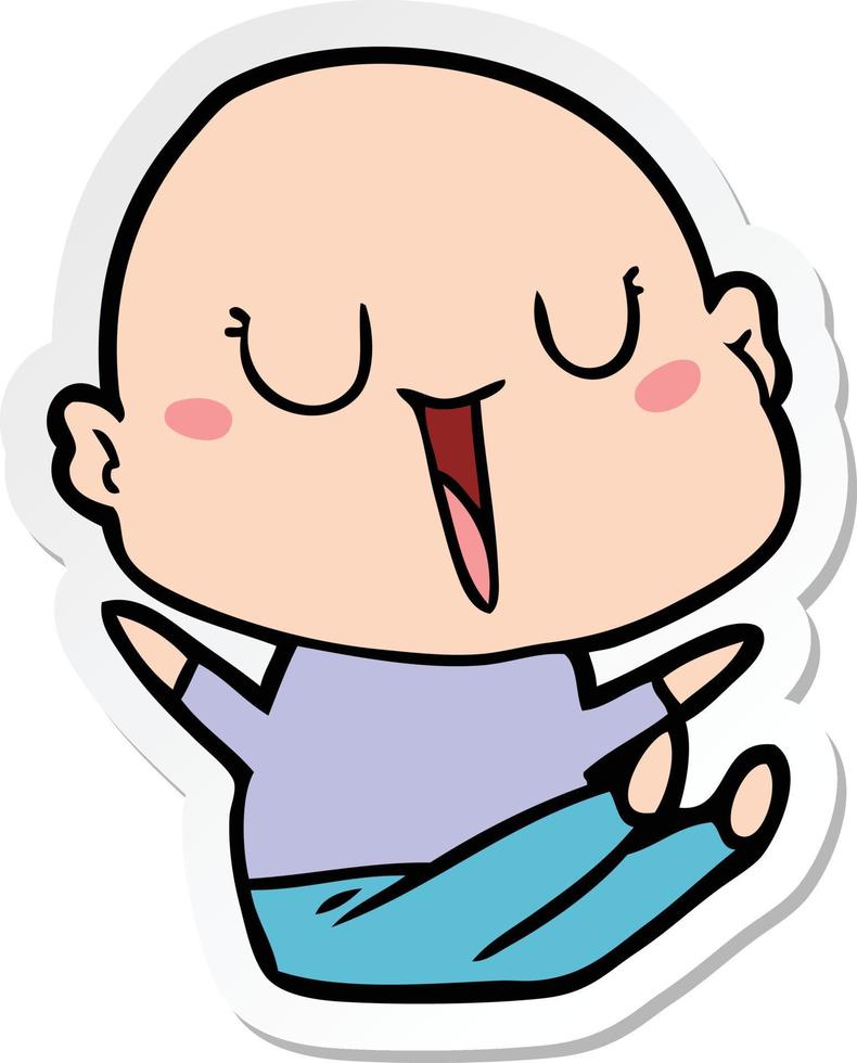 sticker of a happy cartoon bald man vector