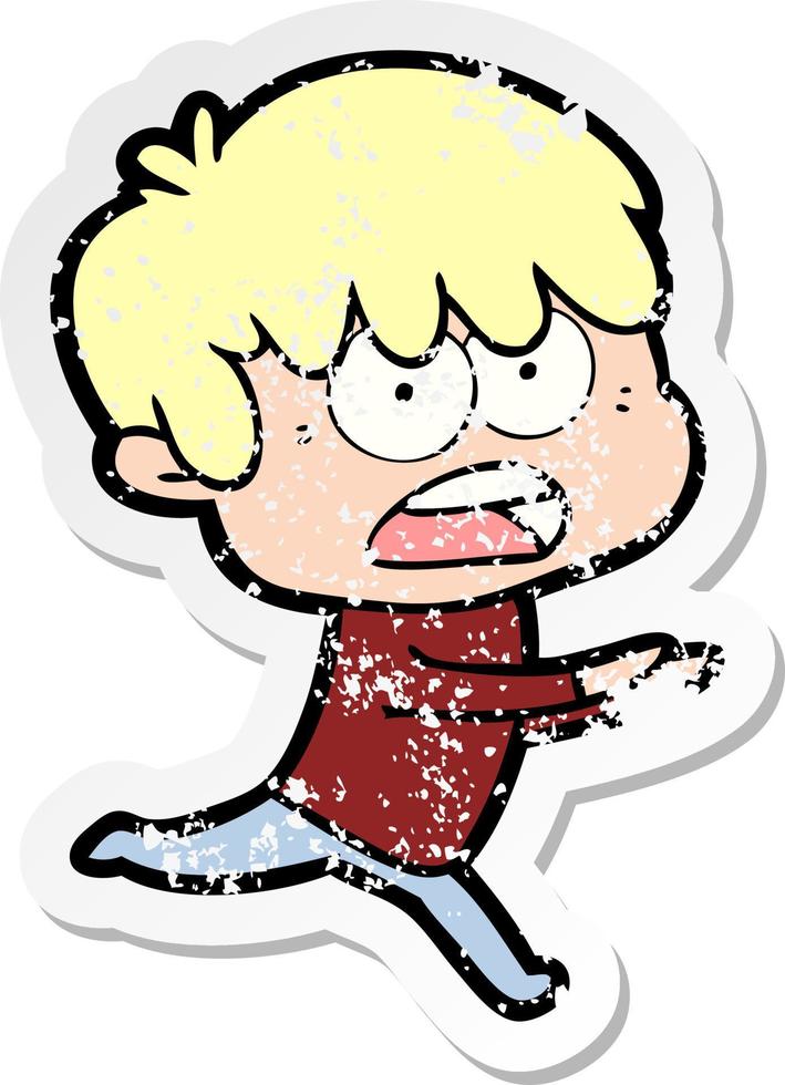 distressed sticker of a worried cartoon boy vector