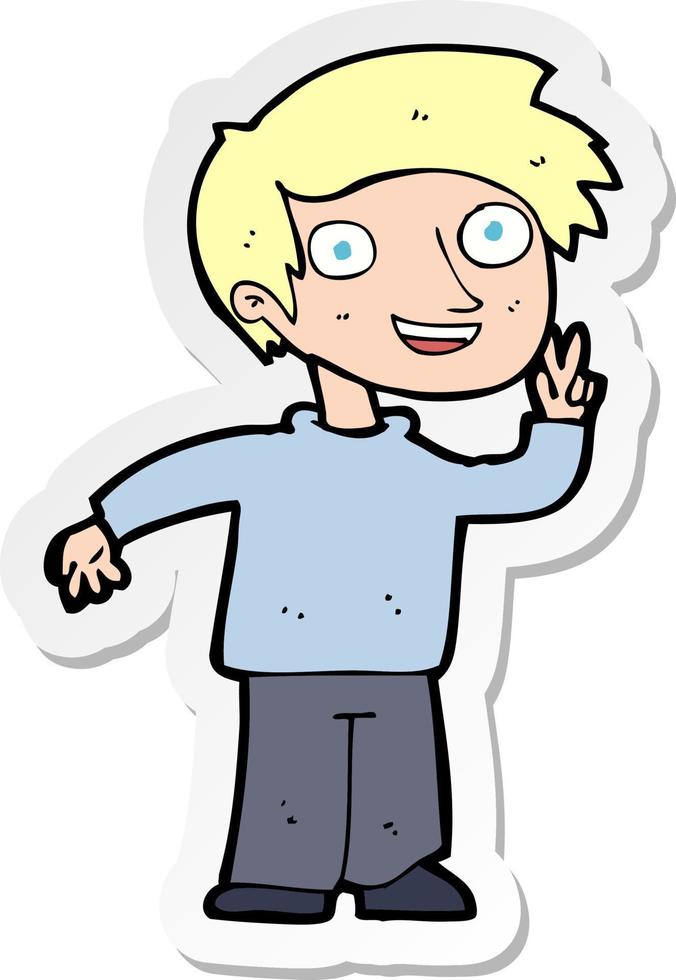 sticker of a cartoon boy posing for photo vector