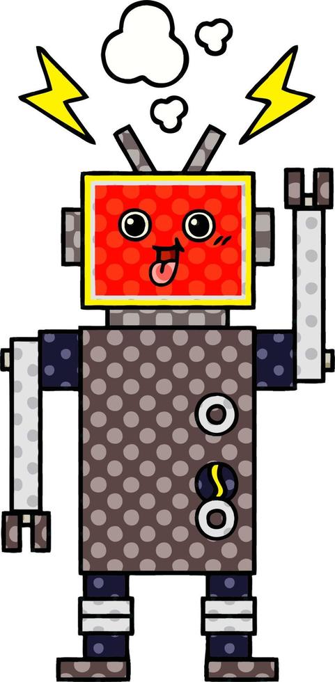comic book style cartoon crazed robot vector