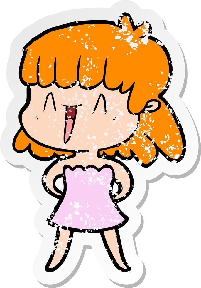 distressed sticker of a cartoon woman vector