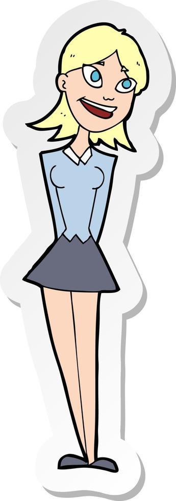 sticker of a cartoon happy woman vector