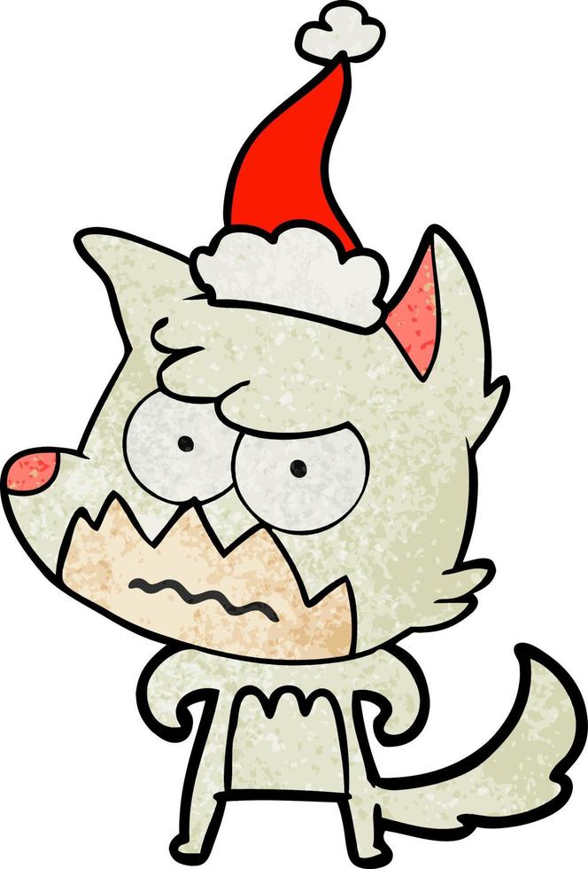 textured cartoon of a annoyed fox wearing santa hat vector