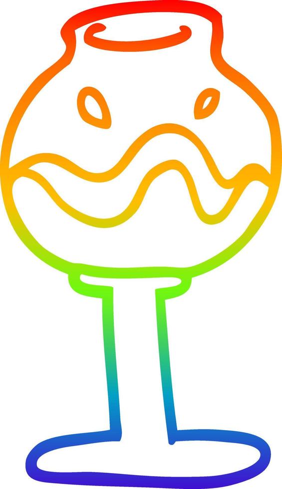 rainbow gradient line drawing cartoon glass of wine vector